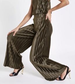 BNWT RIVER ISLAND Khaki High Waisted  Wide Leg Palazzo Trousers Pants size UK16 EU44 Postage included