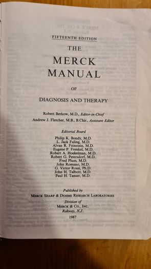 1987. The Merck Manual Fifteenth Edition. Medical. Hardback. In Good Condition