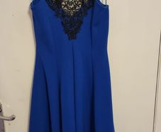 Royal Blue Skater Dress with Black Lace Neckline