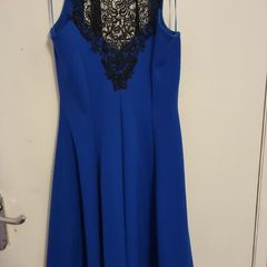 Royal Blue Skater Dress with Black Lace Neckline