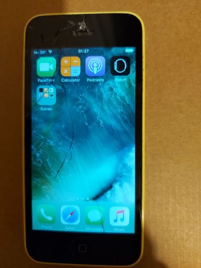 Apple Iphone 5c, Yellow, 16GB, works perfect, some screen damage, but touchscreen works fine