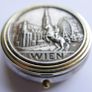 Vintage Wien Vienna Pill Box Pewter Top Trinket Box Travelers Souvenir Image 2