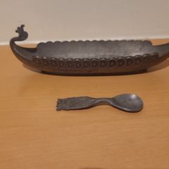 Vintage Handstopt Pewter Norwegian Viking Long Ship