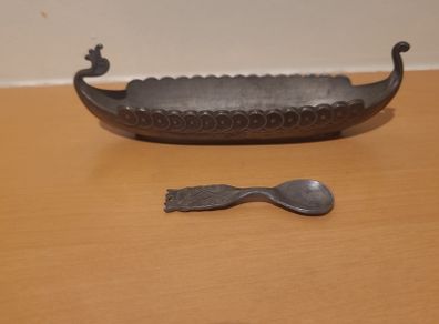 Vintage Handstopt Pewter Norwegian Viking Long Ship