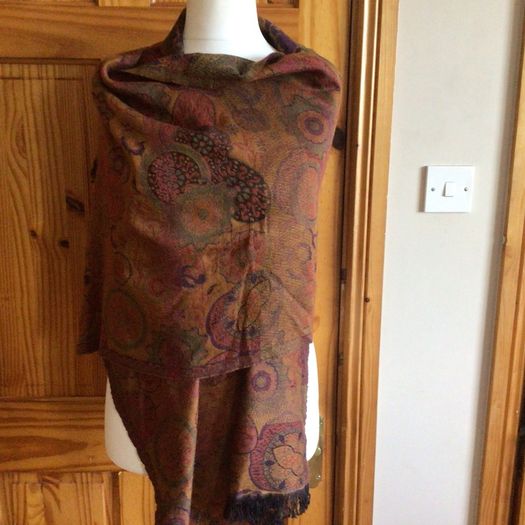 Orange Rust Tones Large Wool Blend Krish Shawl Scarf 70" x22" including postage