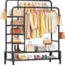 Clothes Rails for Bedroom - Heavy Duty Clothes Rail with Double Hanging Clothing Rail, Shoe Rack, Storage Shelves & 4 Coat Hooks, Clothes Rack for Closet, Laundry, Shop (Modern, Black) Image 4