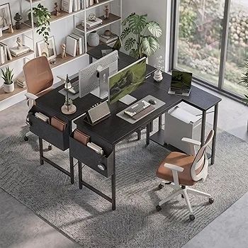 L Shaped Corner Desk - 100x70 cm Study Office Gaming Desk, Computer Desk Small Writing Table, Large Reversible Storage Shelves, Bookshelf Workstation for Study Play Work Bedroom Home Office