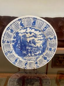 Vintage 1987 Calendar Plate English Blue and White Ironstone Rustic Wall Decor Retro Gift