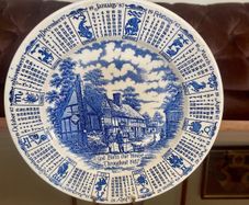 Vintage 1987 Calendar Plate English Blue and White Ironstone Rustic Wall Decor Retro Gift