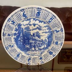 Vintage 1987 Calendar Plate English Blue and White Ironstone Rustic Wall Decor Retro Gift