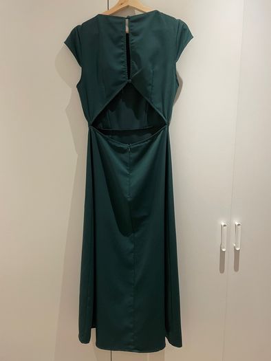 Rihoas Green Boat Neck Cutout Back Midi Dress