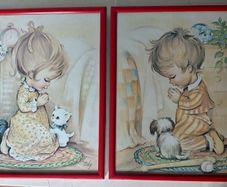 Two Vintage Coby Prints Boy Girl Praying