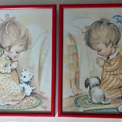 Two Vintage Coby Prints Boy Girl Praying