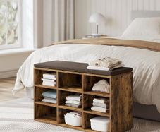 New 9 Compartment Shoe Bench With Padded Stool (Rustic brown) FREE P&P