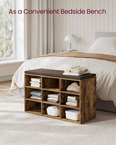 New 9 Compartment Shoe Bench With Padded Stool (Rustic brown) FREE P&P