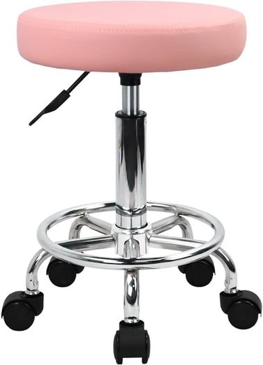MULTIPLE COLOURS AVAILABLE  PU Leather Round Rolling Stool with Foot Rest Swivel Height Adjustment Spa Drafting Salon Tattoo Work Office Massage Stools Task Chair Small
