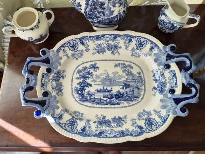 Antique Victorian Staffordshire transferware serving platter