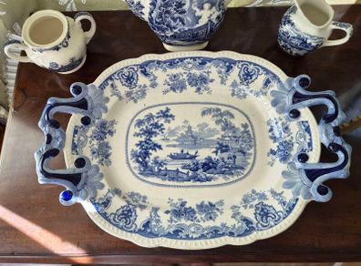 Antique Victorian Staffordshire transferware serving platter