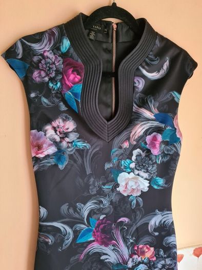 TED BAKER MARCELA black oriental floral dress midi Size 2 UK 10