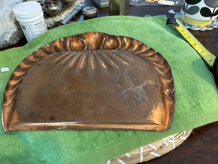 retro copper crumb tray with makers mark