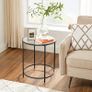 Round Small Coffee Table Glass Table with Metal Frame Bedside Table Sofa Table Balcony Tempered Glass Black Image 2