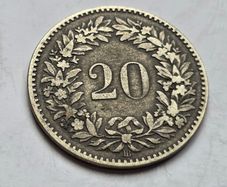 1850 Switzerland 20 Rappen Coin - First Year Swiss Federal Issue