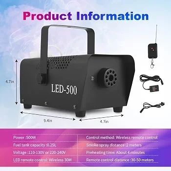 Fog Machine, 500W Smoke Machine with Wireless Remote Control & Automatic Spray Function, Mini Fog Smoke Machine for Halloween Christmas Party Wedding DJ Performance Stage Show (No Light)
