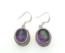 Vintage 925 Sterling Silver & Mystic Topaz Ornate Earrings
