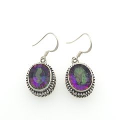 Vintage 925 Sterling Silver & Mystic Topaz Ornate Earrings