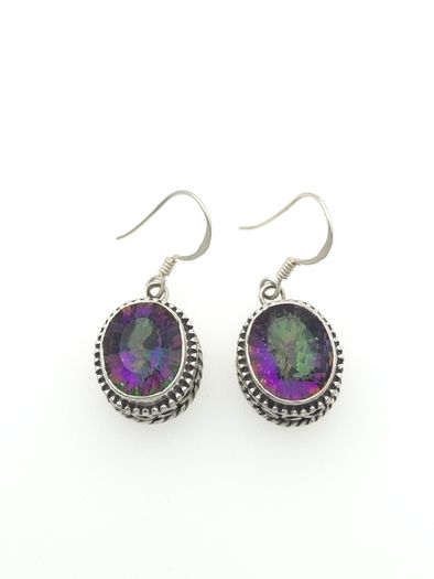 Vintage 925 Sterling Silver & Mystic Topaz Ornate Earrings