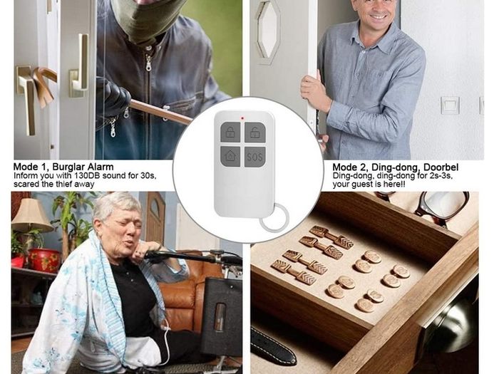 Shackcom Door Window Alarm with Remote Control, 130DB Magnetic Burglar Alert Sensor with Battery, 3 Alarm Sounds/Wireless/Low Power Warning Anti-thief Loud Alarms for Your Home Security System