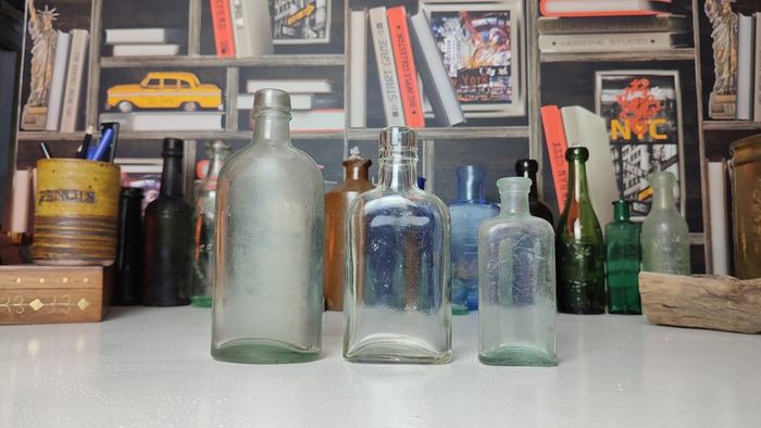 191 - Set of 3 Vintage Cork Top Decorative Collectible Clear Glass Bottles