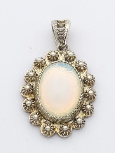 Vintage Ornate Sterling Silver Opalite Pendant