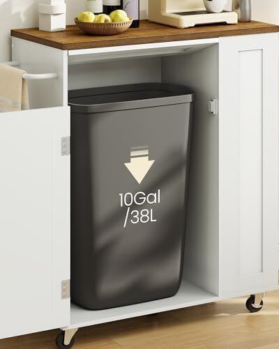 Rolling Kitchen Island Cart with Storage Space Kitchen Island Table with Trash Can, 5 Swivel Castors, Drawer, Spice Rack and Towel Holder for Kitchen