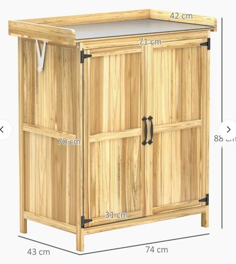Wooden Garden Storage Cabinet with Stainless Steel Worktop and Shelves