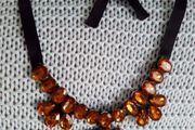 Orange Floral Glass Necklace on a Black Ribbon