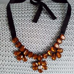 Orange Floral Glass Necklace on a Black Ribbon