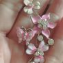 Beautiful earrings for pierced ears in pink tones with rhinestones and enamel. Image 8