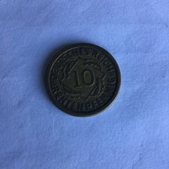 1924 German 10 Pfennig coin J Mint (Hamburg)