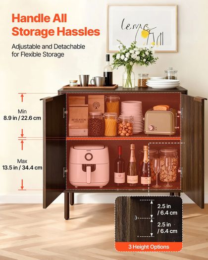 Coffee Bar Cabinet, Mid Century Fluted Coffee Bar Table with 2-Tier Storage, Buffet Stand Cabinet with Barn Door, Sideboard Buffet Station for Living Room, Entryway, 80 x 37.5 x 80 cm Walnut