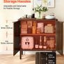 Coffee Bar Cabinet, Mid Century Fluted Coffee Bar Table with 2-Tier Storage, Buffet Stand Cabinet with Barn Door, Sideboard Buffet Station for Living Room, Entryway, 80 x 37.5 x 80 cm Walnut Image 4