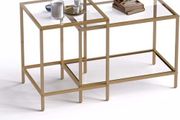 Nesting Tables, Set of 2 End Table, Coffee Tables, Side Table with Metal Frame for Living Room/Bedroom/Balcony/Office/Apartment, Diameter 60/40 cm (Gold Frame, Glass Top)
