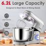 6.2L Food Mixer 1400W Tilt-Head Electric Kitchen Mixer with Dough Hook, Wire Whip & Beater 6.2L, Shinny Silver Image 2