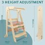Foldable Learning Tower with 3 Adjustable Heights & Safety Rails Wooden Image 2