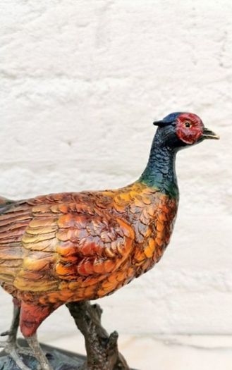 Pheasant (32 cm) - Cold Painted Bronze, Marble, Signed