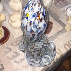 Rare 1960s Handmade Murano Style End of Day Splatter Glass Fish Ashtray Vase