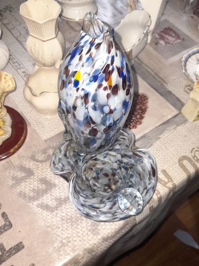 Rare 1960s Handmade Murano Style End of Day Splatter Glass Fish Ashtray Vase