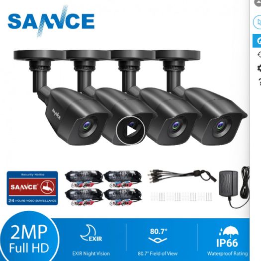 27611 SANNCE 4PCS 2.0MP 1080P TVI CCTV Surveillance Security Camera Indoor Outdoor IR Night Vision with BNC cable