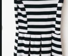 Chic Monochrome y2k Stripe Dress with Lemon Hem UK 12