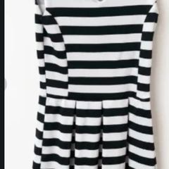 Chic Monochrome y2k Stripe Dress with Lemon Hem UK 12
